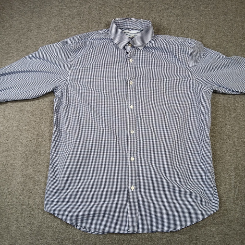 Old Navy Mens Button Up Long Sleeve Blue White Plaid Slim Fit Signature Shirt XL